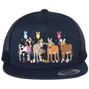 Cute Cow Easter Day Farm Animals Easter Eggs Bunny Flat Bill Trucker Hat