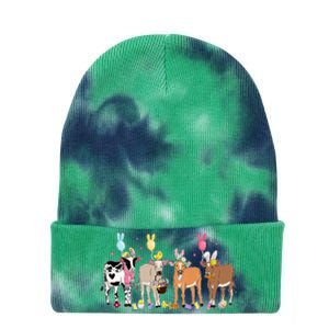 Cute Cow Easter Day Farm Animals Easter Eggs Bunny Tie Dye 12in Knit Beanie