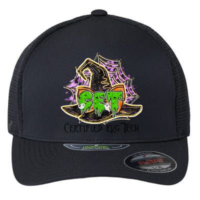 CET certified EKG technician boo crew spooky Halloween witch Flexfit Unipanel Trucker Cap