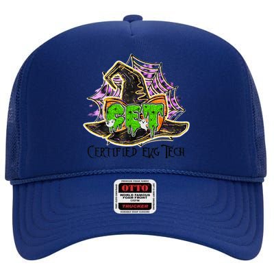 CET certified EKG technician boo crew spooky Halloween witch High Crown Mesh Back Trucker Hat