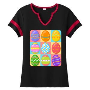 Cute Colorful Easter Egg Pop Art Ladies Halftime Notch Neck Tee