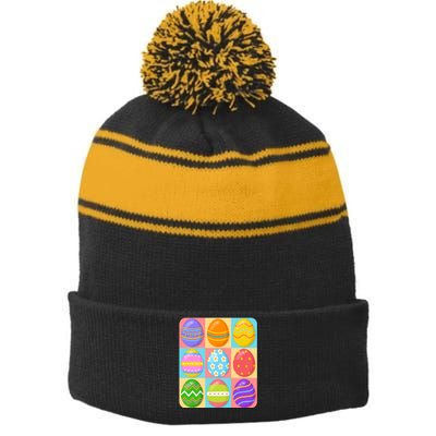 Cute Colorful Easter Egg Pop Art Stripe Pom Pom Beanie