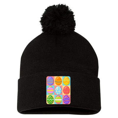 Cute Colorful Easter Egg Pop Art Pom Pom 12in Knit Beanie
