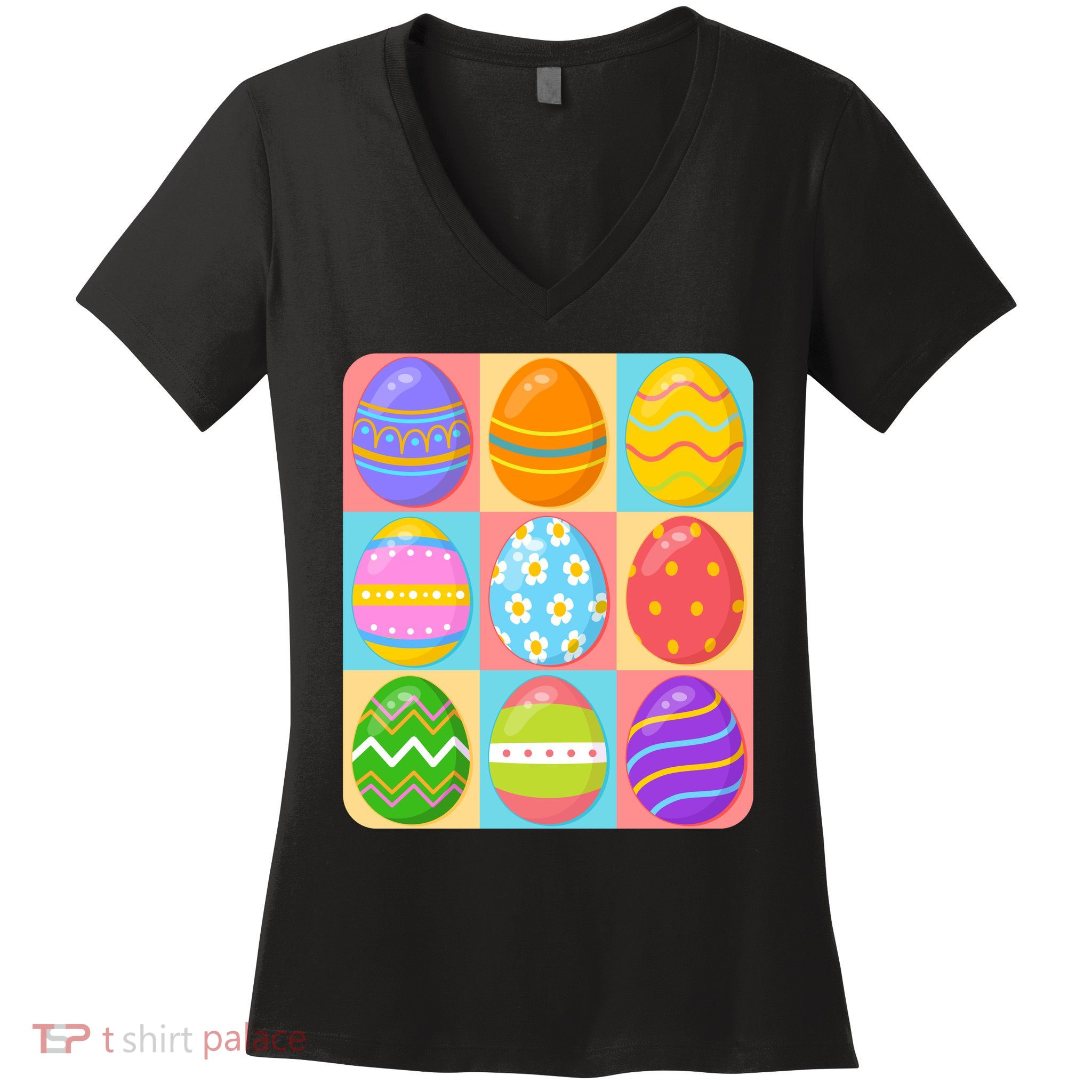 Cute Colorful Easter Egg Pop Art Women's V-Neck T-Shirt