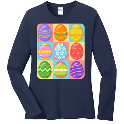 Cute Colorful Easter Egg Pop Art Ladies Long Sleeve Shirt