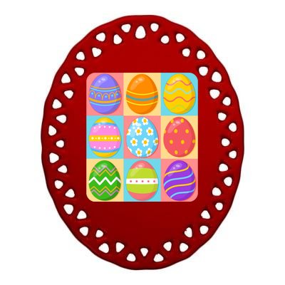 Cute Colorful Easter Egg Pop Art Ceramic Oval Ornament