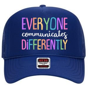 Colorful Cute Everyone Communicates Differently High Crown Mesh Back Trucker Hat