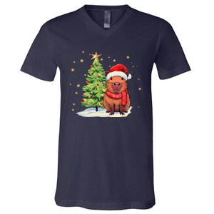 Capybara Christmas Funny Capybara Xmas Holiday Girl V-Neck T-Shirt