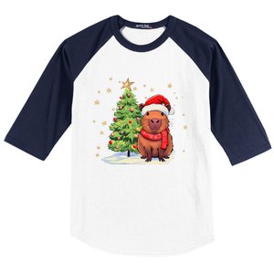 Capybara Christmas Funny Capybara Xmas Holiday Girl Baseball Sleeve Shirt