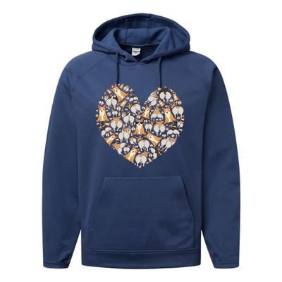 Cute Corgis Funny Dog Mom Corgi Lover Heart Valentines Day Cute Gift Performance Fleece Hoodie