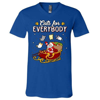 Christmas Cats For Everyone Santa Loves Cats Too Merry Xmas Gift V-Neck T-Shirt