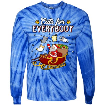 Christmas Cats For Everyone Santa Loves Cats Too Merry Xmas Gift Tie-Dye Long Sleeve Shirt