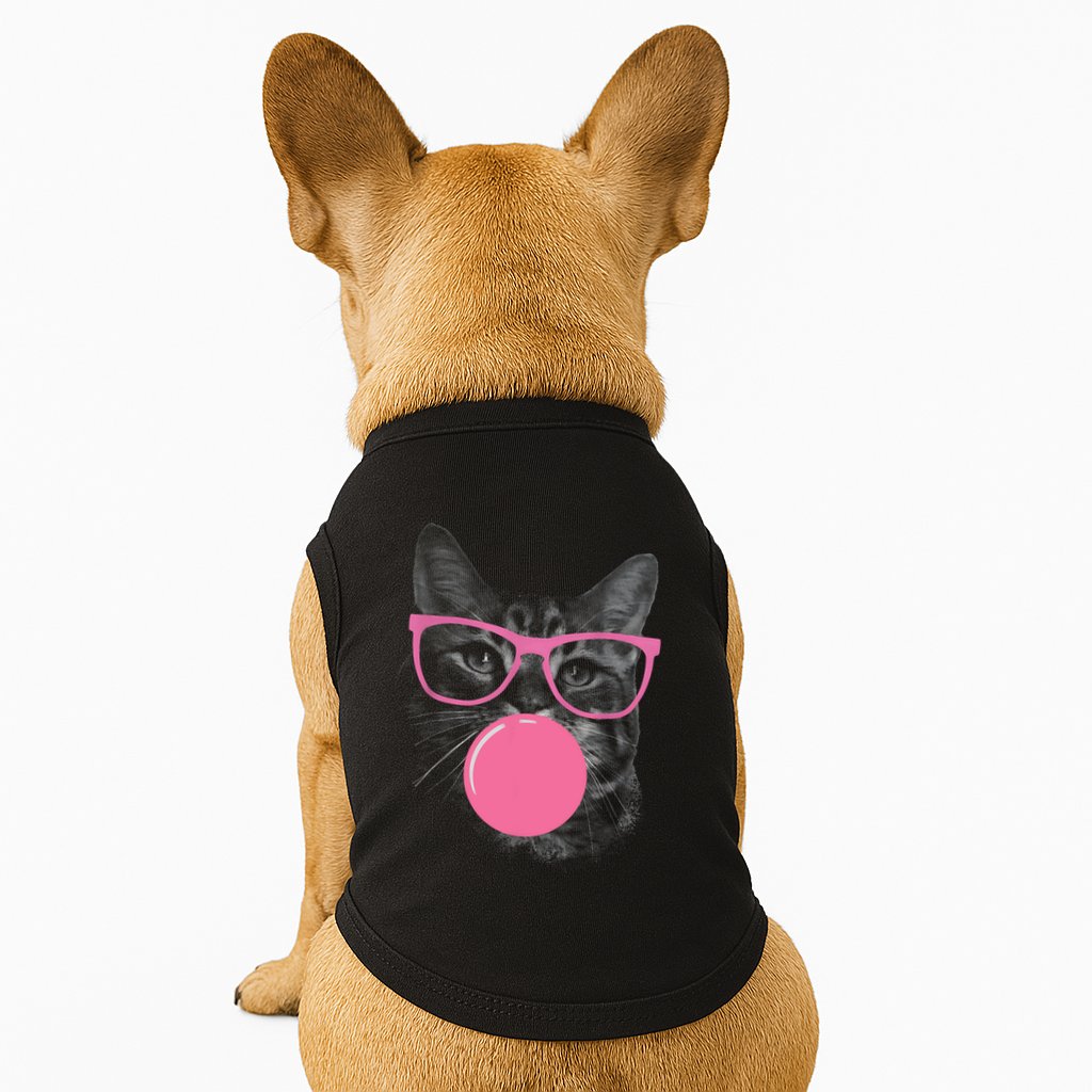 Cute Cat Face Eating Gum And Makes A Bubble Funny Cat Doggie Tank