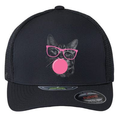 Cute Cat Face Eating Gum And Makes A Bubble Funny Cat Flexfit Unipanel Trucker Cap