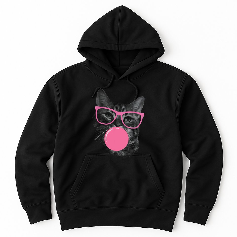 Cute Cat Face Eating Gum And Makes A Bubble Funny Cat Hoodie