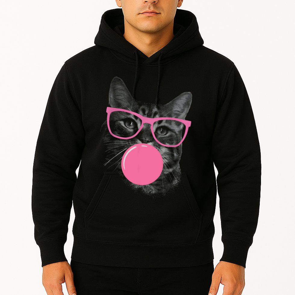 Cute Cat Face Eating Gum And Makes A Bubble Funny Cat Hoodie
