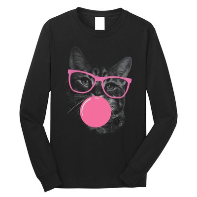 Cute Cat Face Eating Gum And Makes A Bubble Funny Cat Long Sleeve Shirt