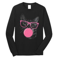 Cute Cat Face Eating Gum And Makes A Bubble Funny Cat Long Sleeve Shirt