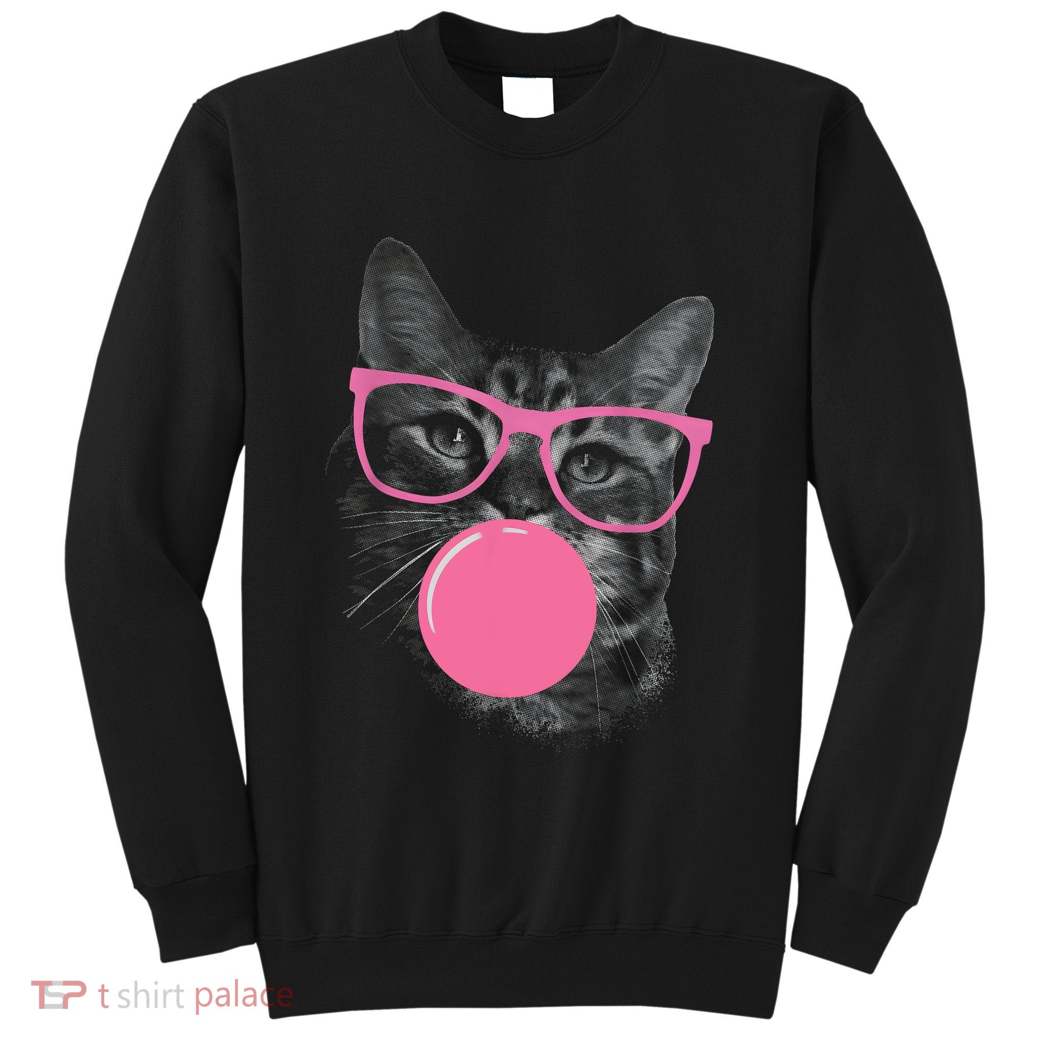 Cute Cat Face Eating Gum And Makes A Bubble Funny Cat Sweatshirt