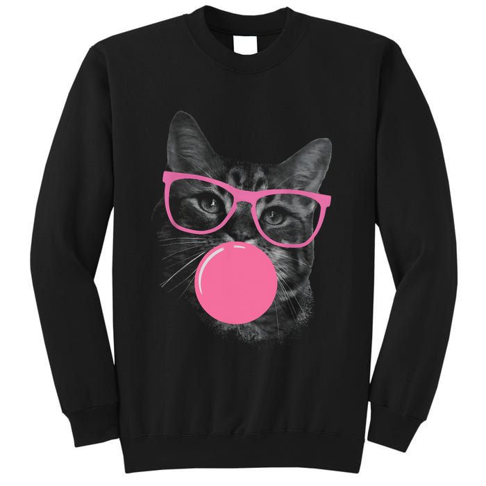 Cute Cat Face Eating Gum And Makes A Bubble Funny Cat Sweatshirt
