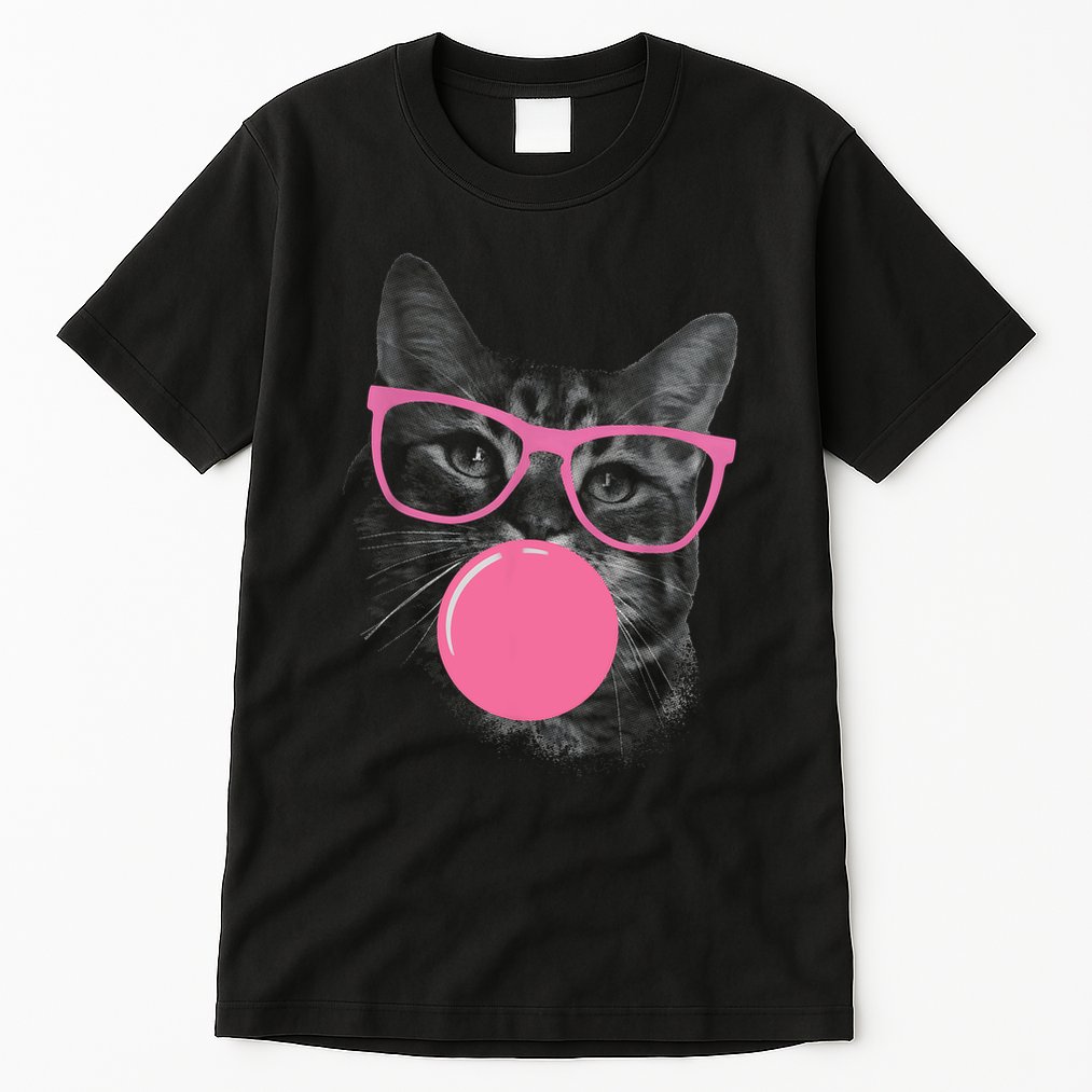 Cute Cat Face Eating Gum And Makes A Bubble Funny Cat Tall T-Shirt