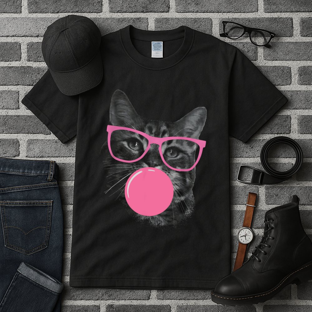 Cute Cat Face Eating Gum And Makes A Bubble Funny Cat Tall T-Shirt
