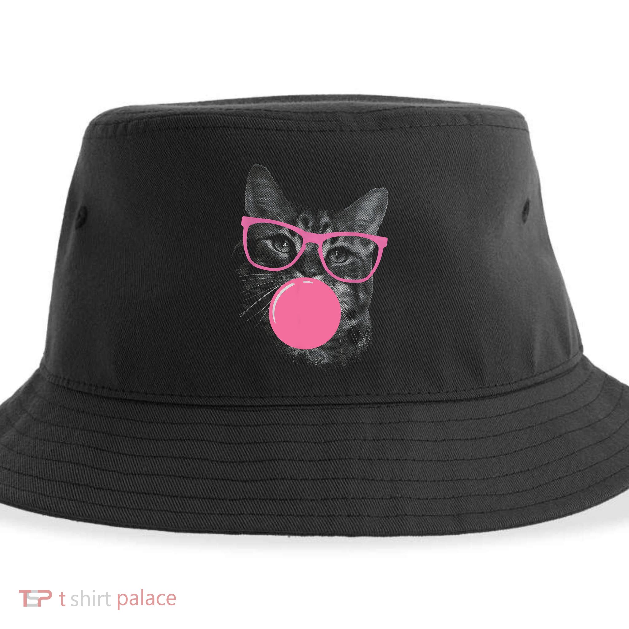 Cute Cat Face Eating Gum And Makes A Bubble Funny Cat Sustainable Bucket Hat