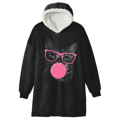 Cute Cat Face Eating Gum And Makes A Bubble Funny Cat Hooded Wearable Blanket