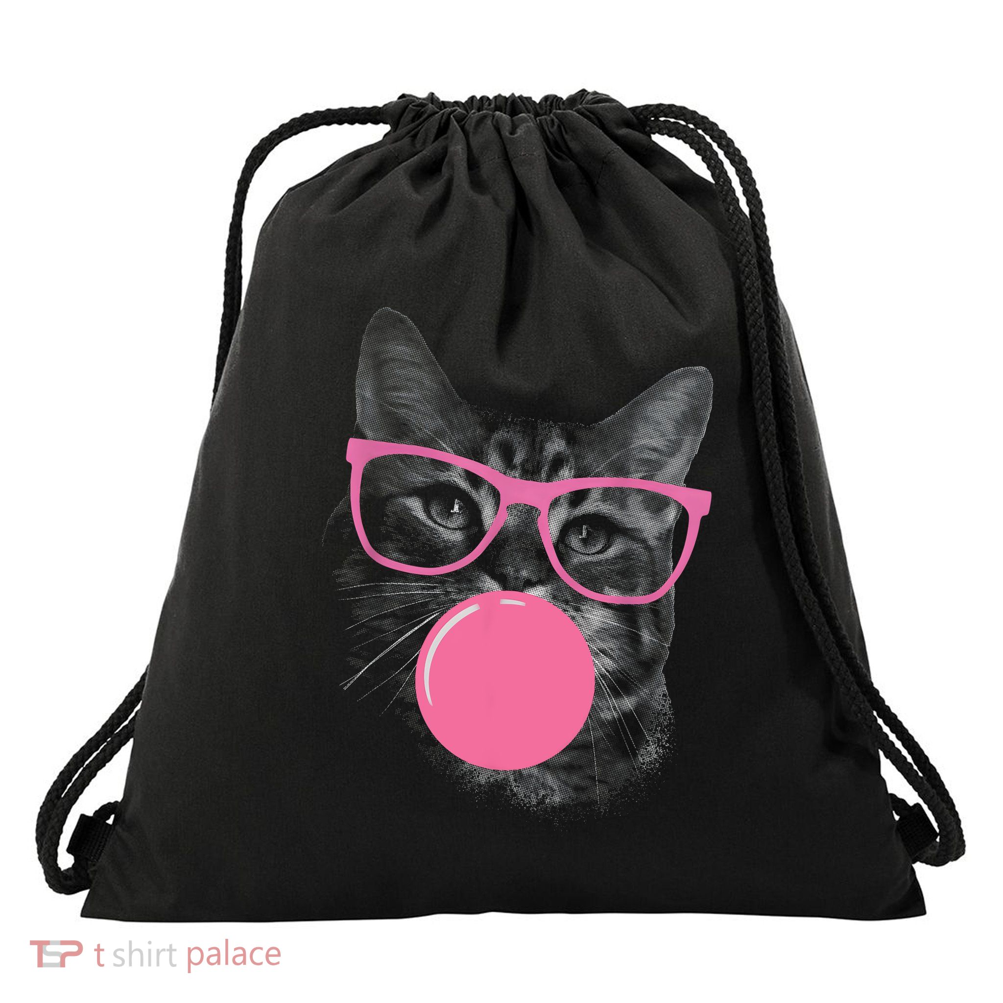 Cute Cat Face Eating Gum And Makes A Bubble Funny Cat Drawstring Bag
