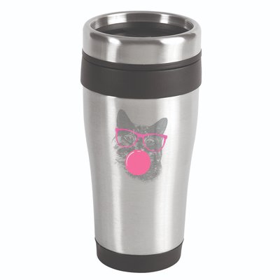 Cute Cat Face Eating Gum And Makes A Bubble Funny Cat 16oz Travel Tumbler