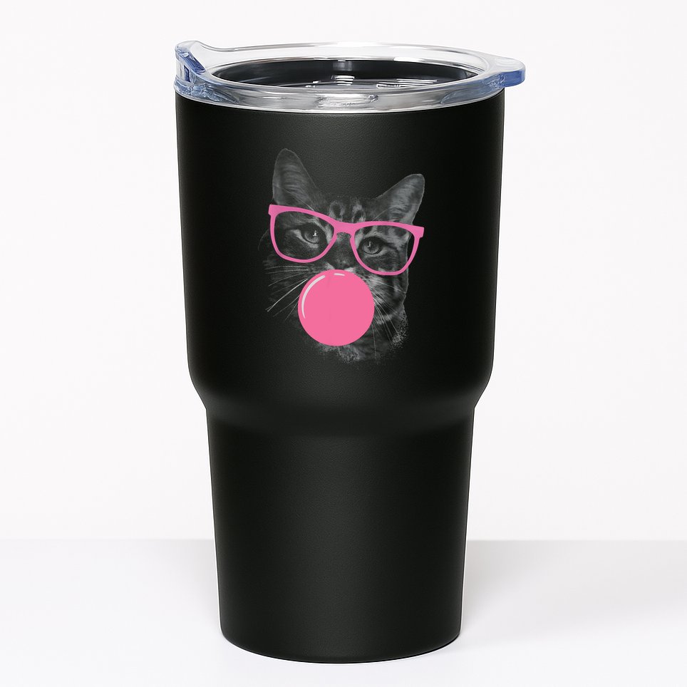 Cute Cat Face Eating Gum And Makes A Bubble Funny Cat Tumbler