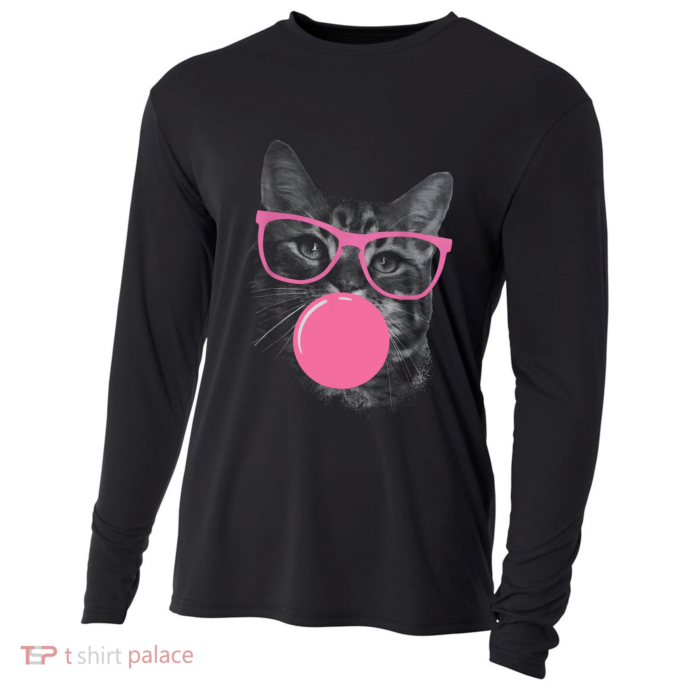 Cute Cat Face Eating Gum And Makes A Bubble Funny Cat Cooling Performance Long Sleeve Crew