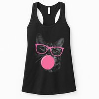 Cute Cat Face Eating Gum And Makes A Bubble Funny Cat Womens Tank Top