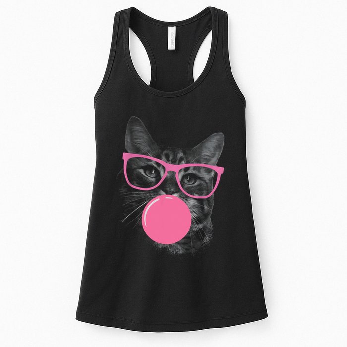 Cute Cat Face Eating Gum And Makes A Bubble Funny Cat Womens Tank Top
