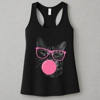 Cute Cat Face Eating Gum And Makes A Bubble Funny Cat Womens Tank Top