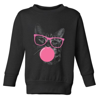 Cute Cat Face Eating Gum And Makes A Bubble Funny Cat Toddler Sweatshirt