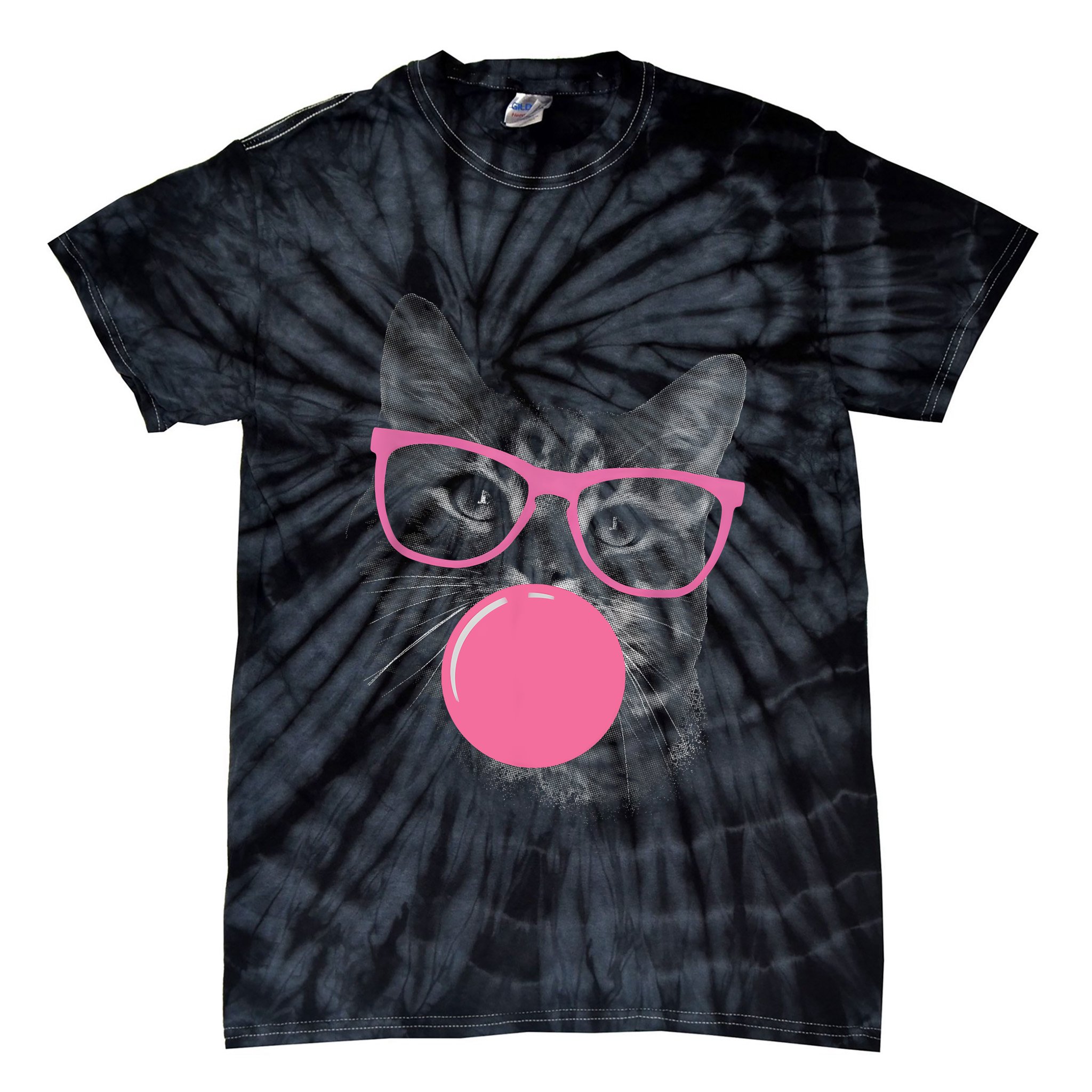 Cute Cat Face Eating Gum And Makes A Bubble Funny Cat Tie-Dye T-Shirt