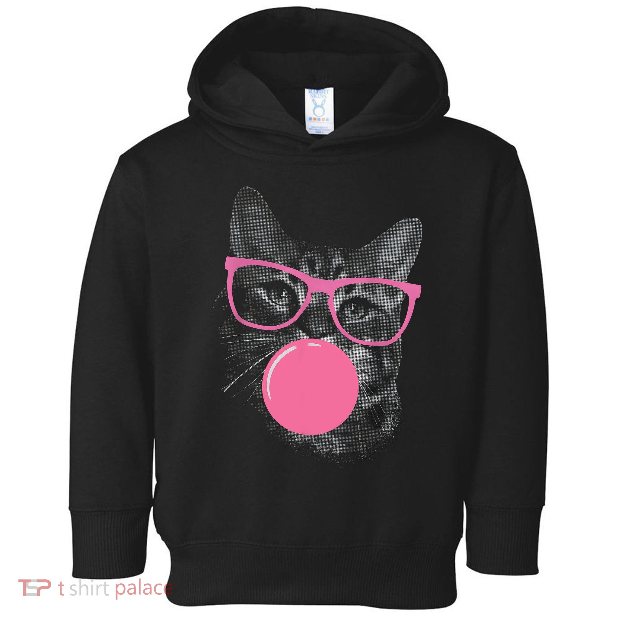 Cute Cat Face Eating Gum And Makes A Bubble Funny Cat Toddler Hoodie