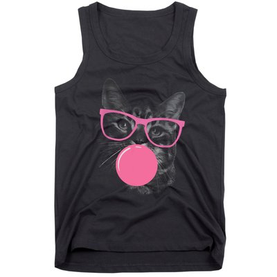 Cute Cat Face Eating Gum And Makes A Bubble Funny Cat Tank Top