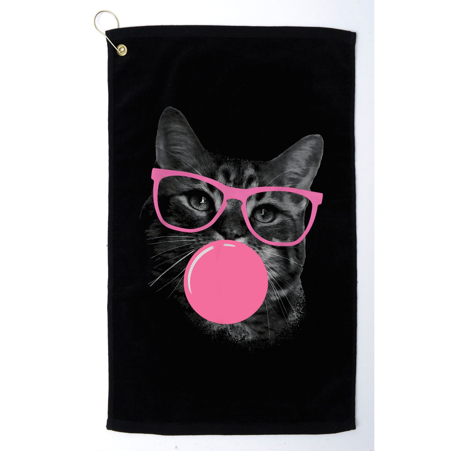 Cute Cat Face Eating Gum And Makes A Bubble Funny Cat Golf Towel