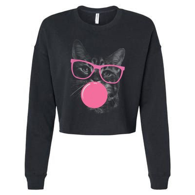 Cute Cat Face Eating Gum And Makes A Bubble Funny Cat Cropped Pullover Crew