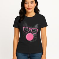 Cute Cat Face Eating Gum And Makes A Bubble Funny Cat Womens T-Shirt