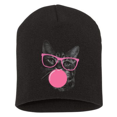 Cute Cat Face Eating Gum And Makes A Bubble Funny Cat Short Acrylic Beanie
