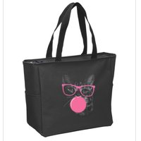 Cute Cat Face Eating Gum And Makes A Bubble Funny Cat Zip Tote Bag