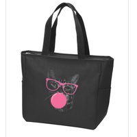 Cute Cat Face Eating Gum And Makes A Bubble Funny Cat Zip Tote Bag
