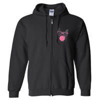 Cute Cat Face Eating Gum And Makes A Bubble Funny Cat Full Zip Hoodie
