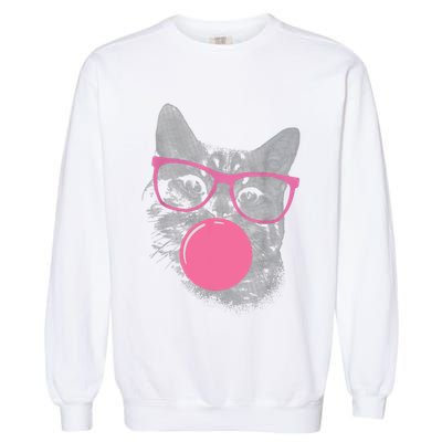 Cute Cat Face Eating Gum And Makes A Bubble Funny Cat Garment-Dyed Sweatshirt