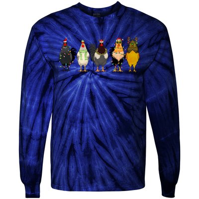 Christmas Chicken Farm Animal Funny Holiday Season Tie-Dye Long Sleeve Shirt