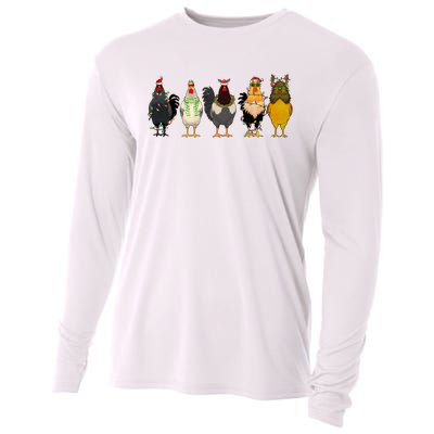 Christmas Chicken Farm Animal Funny Holiday Season Cooling Performance Long Sleeve Crew