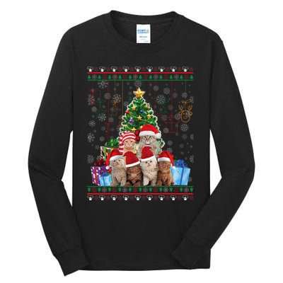 Cat Christmas Funny Ugly Merry Gift Tall Long Sleeve T-Shirt